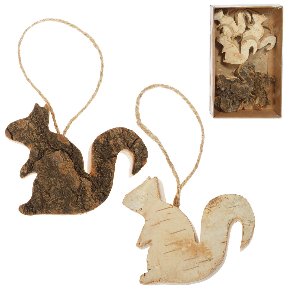 Wooden christmas tree decoration Squirrel, 6pcs